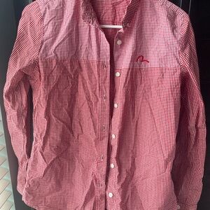 Evisu Red and White Checkered Long Sleeve Top